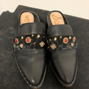 Sam Edelman rhinestone studded Fur lined Leather Mules